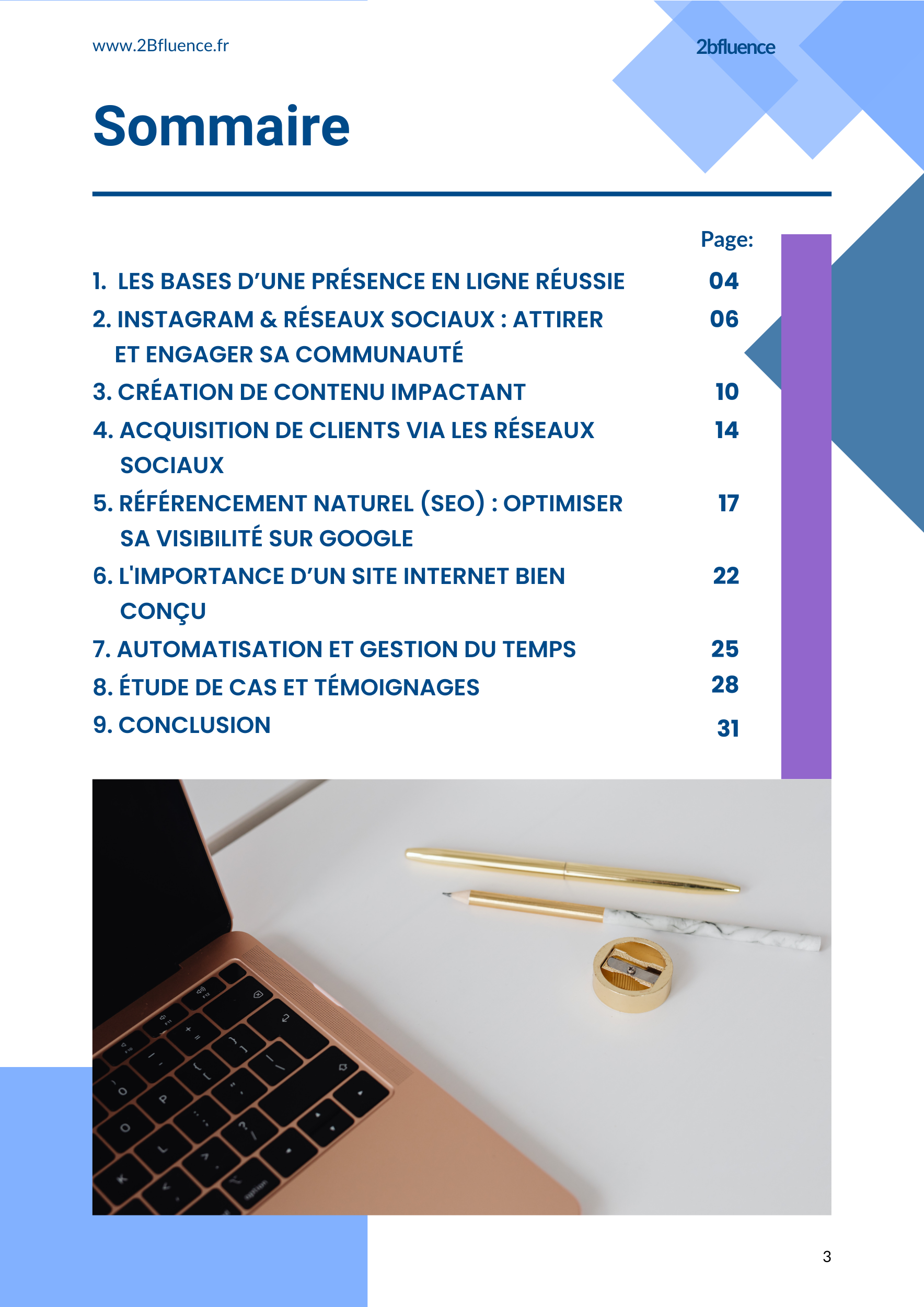 Sommaire du Guide Gratuit 2bFluence.